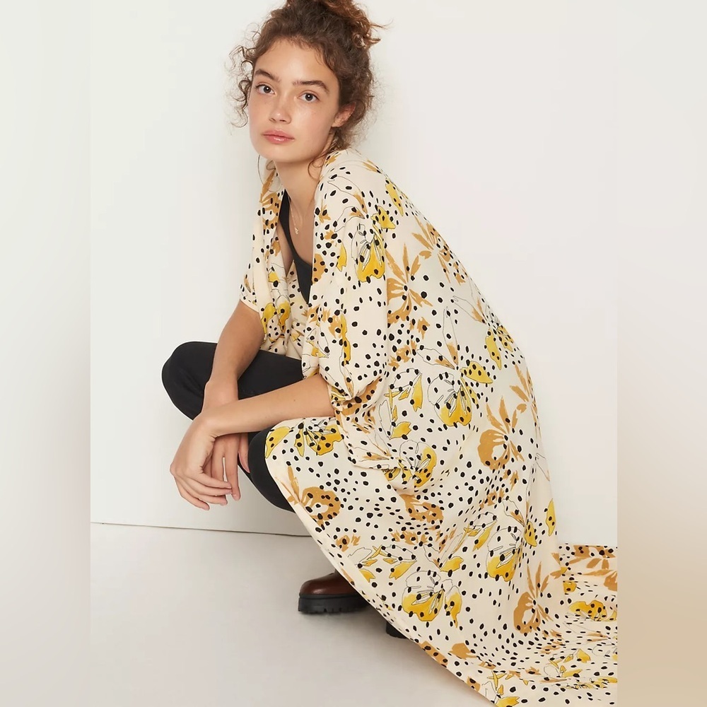 Anthropologie x Bel Kazan Yellow Handprinted Floral Sadie Duster Kimono NWOT - Picture 10 of 10